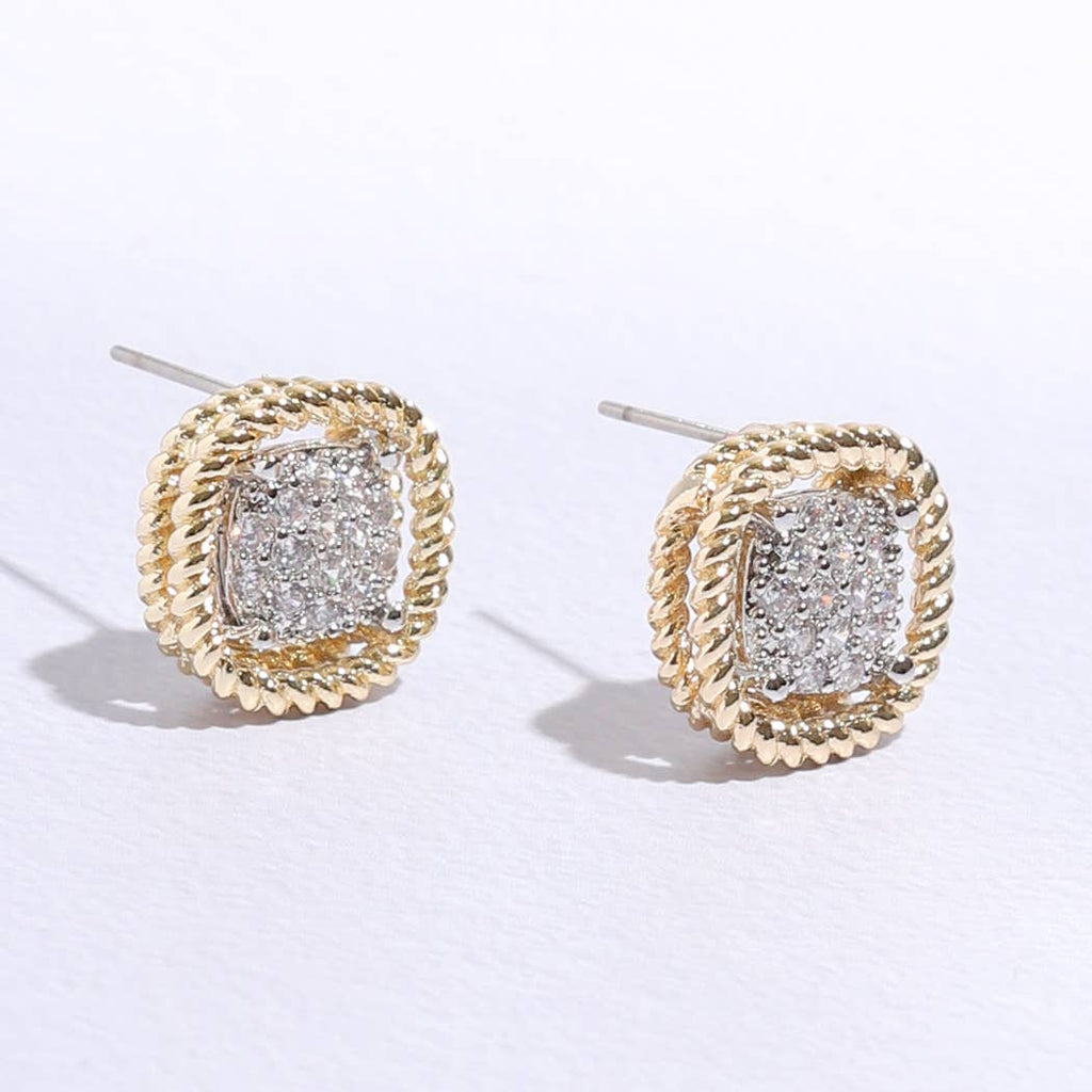 Twisted Double-Line CZ Stud Earrings