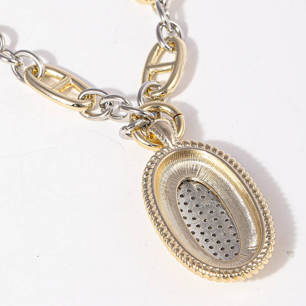 Two-Tone Oval CZ Pendant Necklace