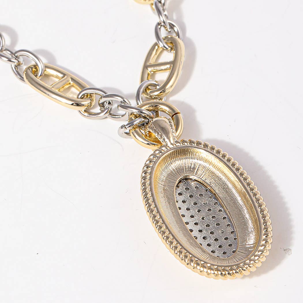 Two-Tone Oval CZ Pendant Necklace