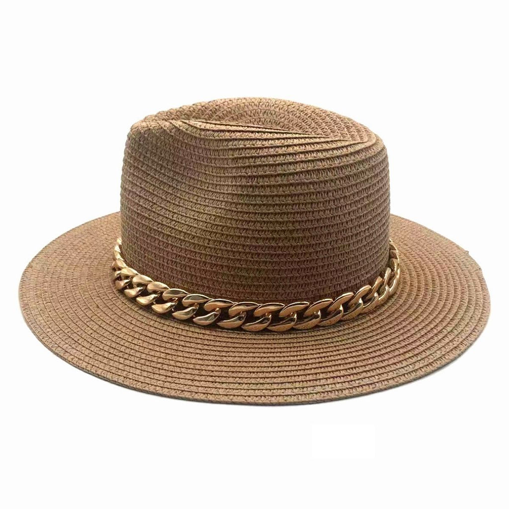 Camel Chain Band Fedora Panama Hat
