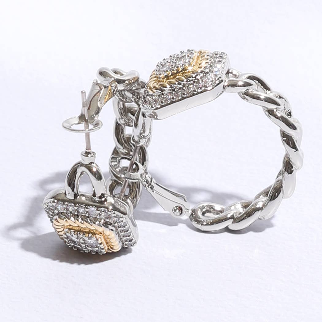 Two-Tone Square Pavé Hoop Earrings