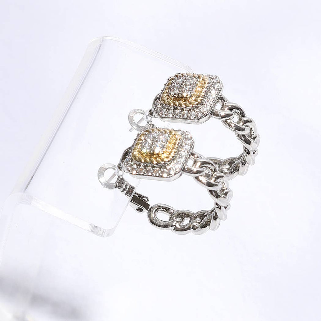 Two-Tone Square Pavé Hoop Earrings