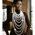 White Long White Pearl Necklace Set
