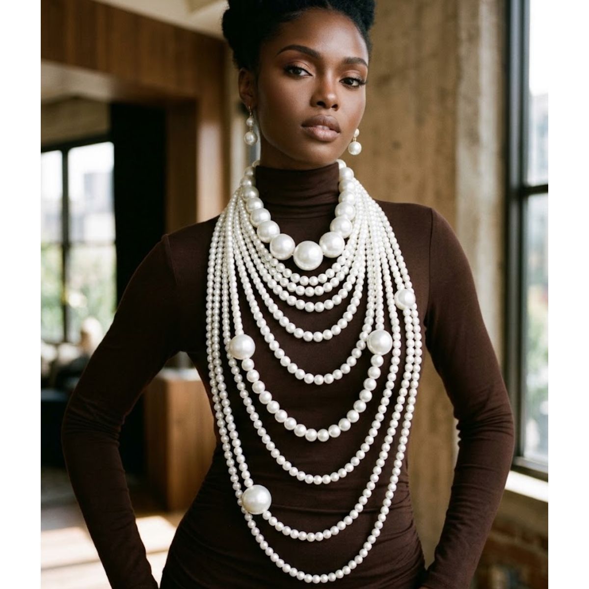 White Long White Pearl Necklace Set