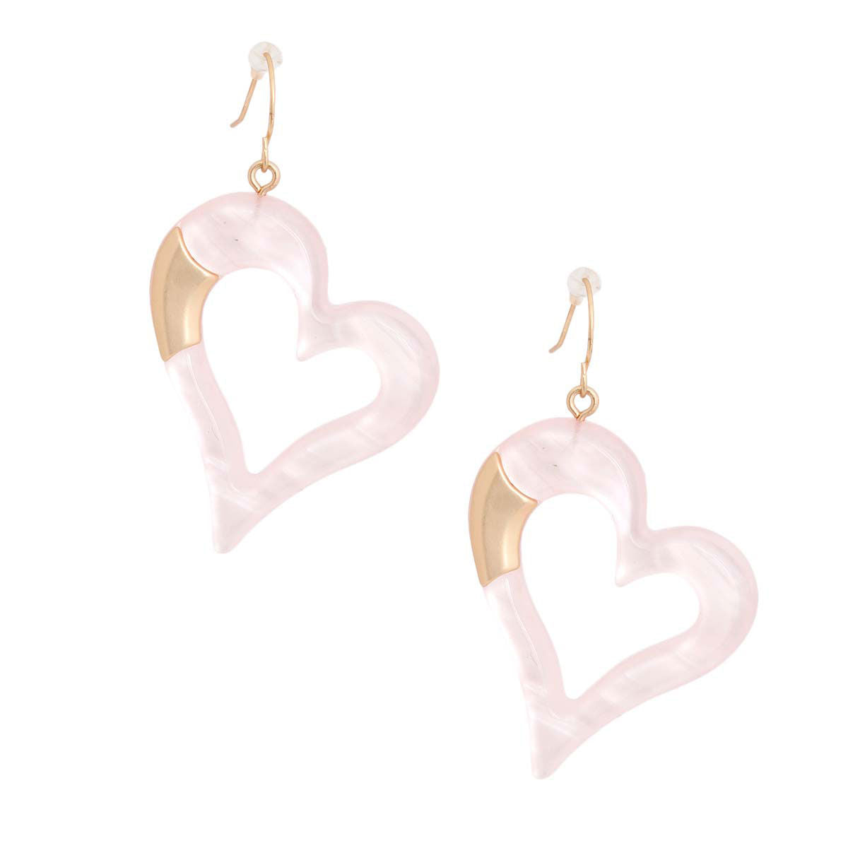 Light Pink & Matte Gold Heart Earrings
