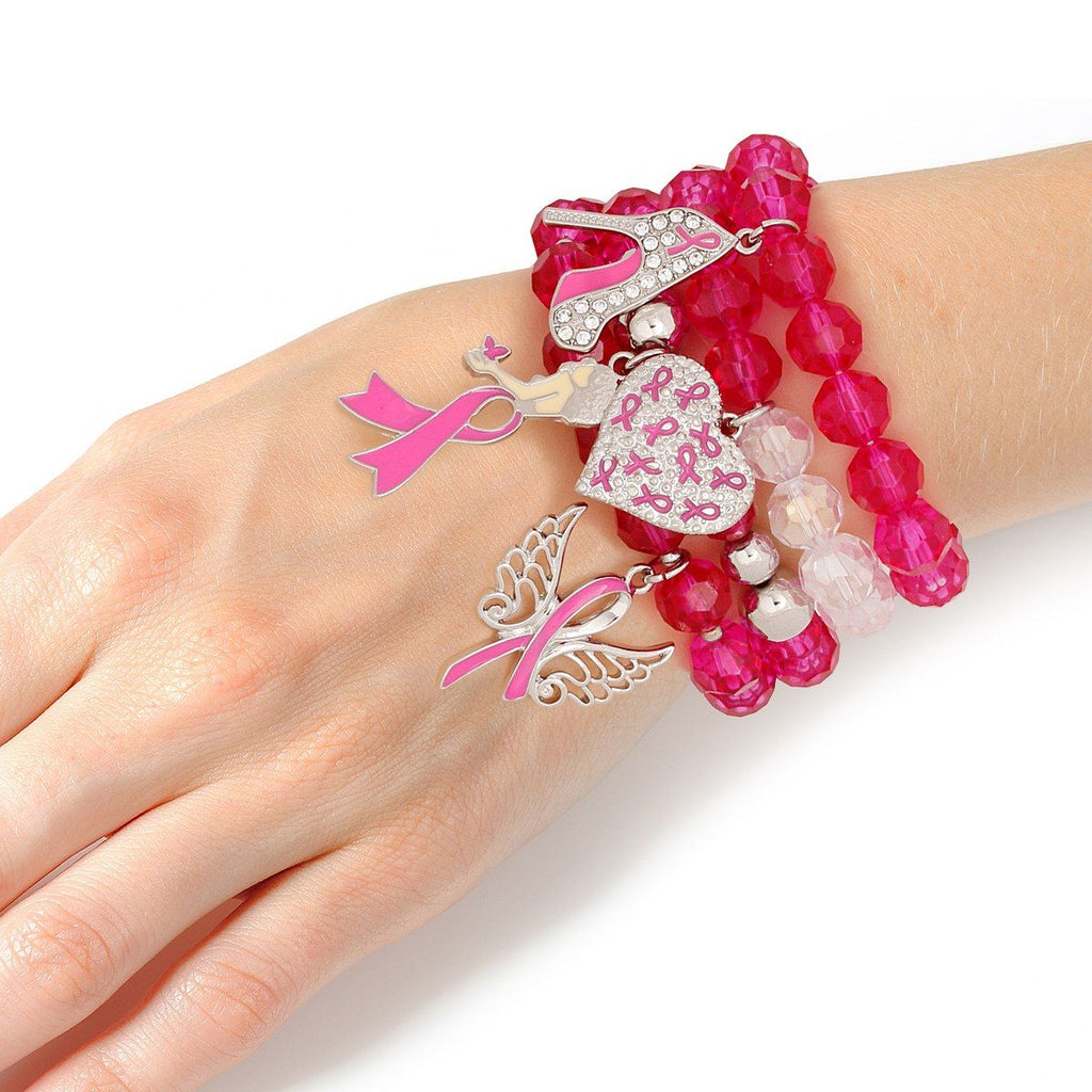 Breast Cancer Pink Glass Bead Angel 4 Pc Bracelets