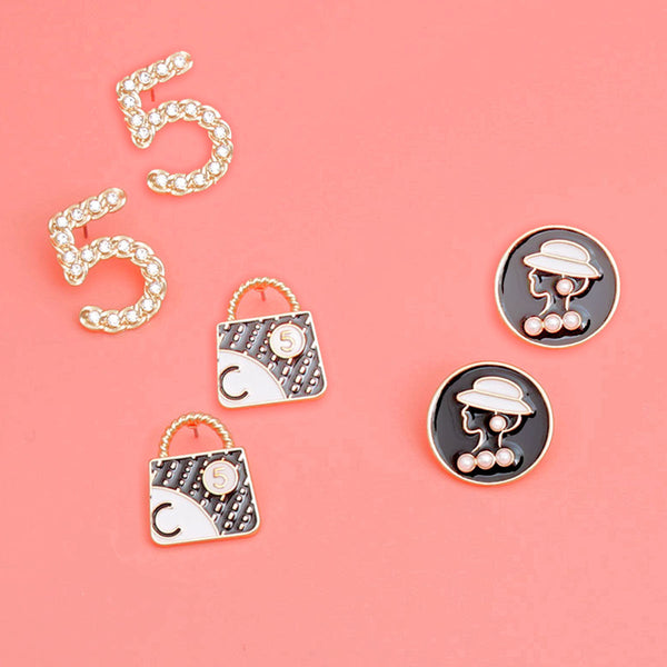 Gold Black 3pcs Silhouette Designer Stud Earrings - Couturier Glam