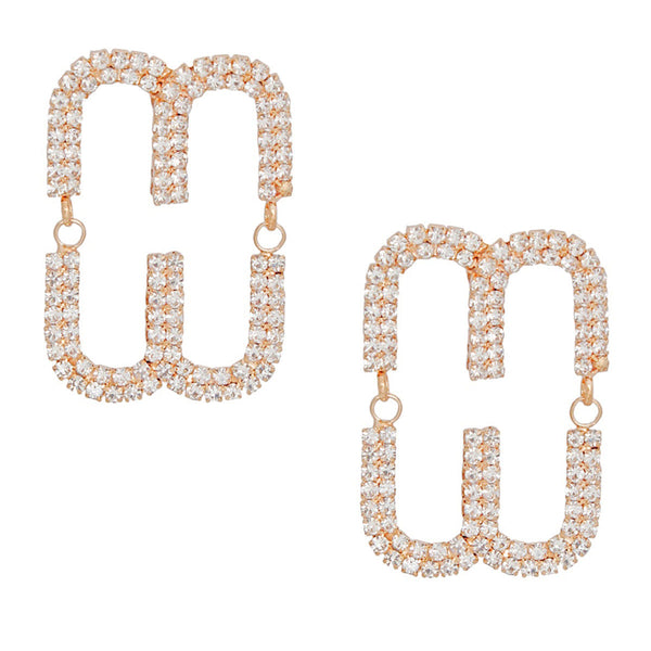 Studs Gold Pave Oval Loop Design Earrings Women