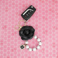 Keychain Black Camellia Pearl Wristlet Bag Clip