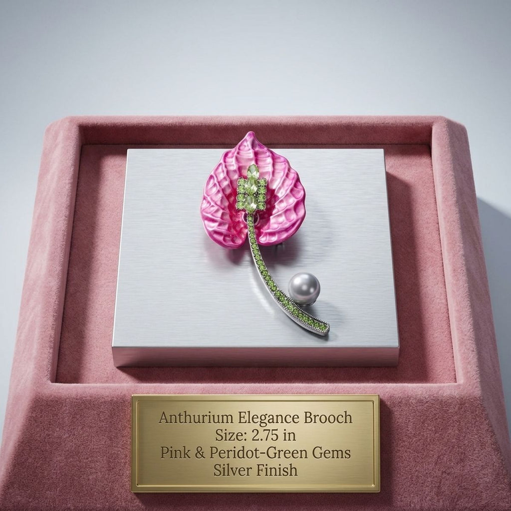 Pink Lily Pearl & Green Rhinestone Brooch Pin