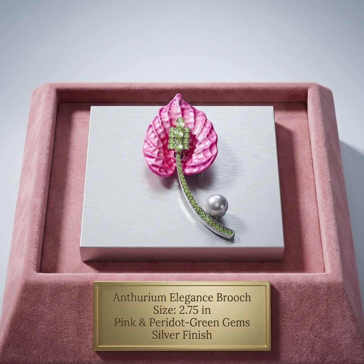 Pink Lily Pearl & Green Rhinestone Brooch Pin