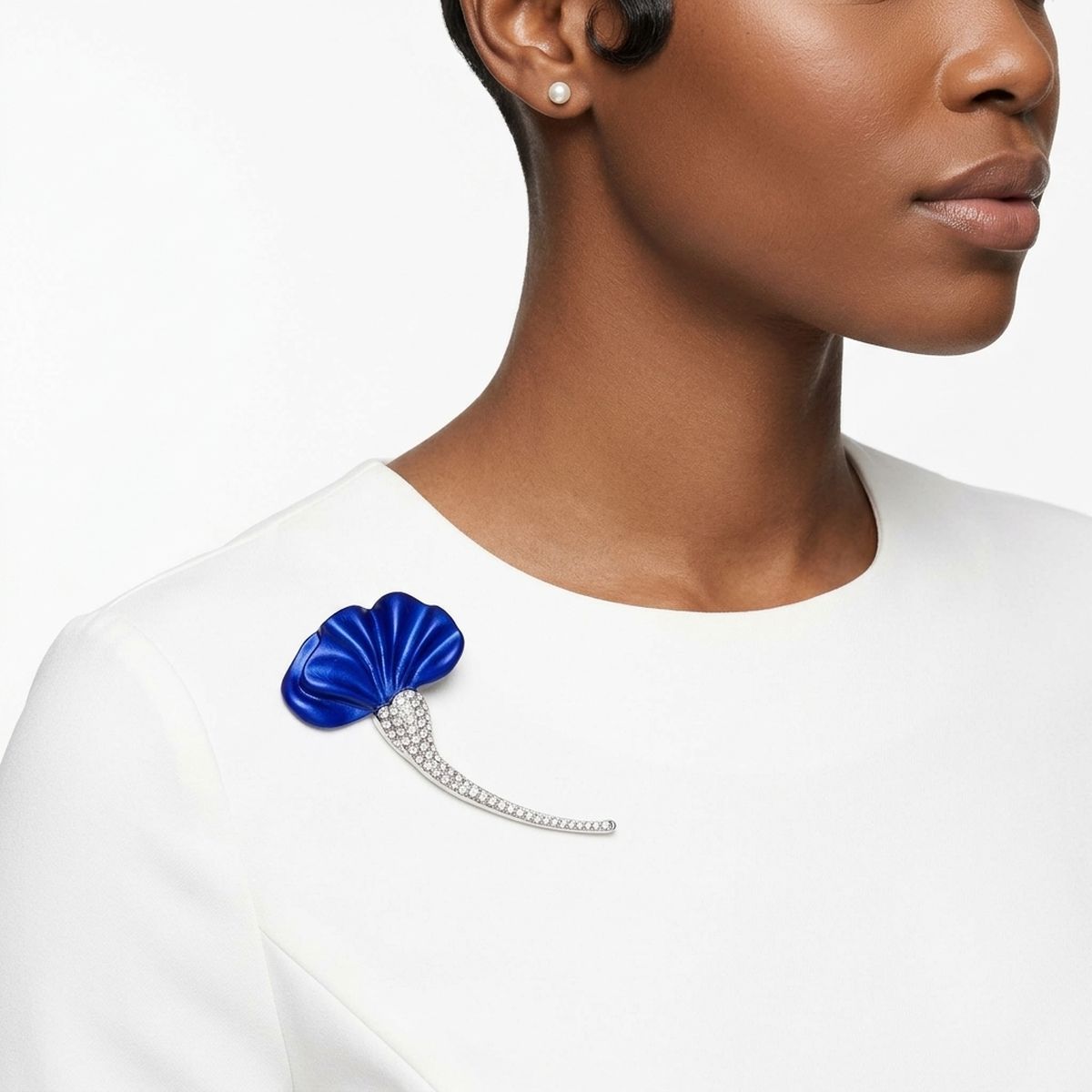 Royal Blue Calla Lily Rhinestone Brooch Pin