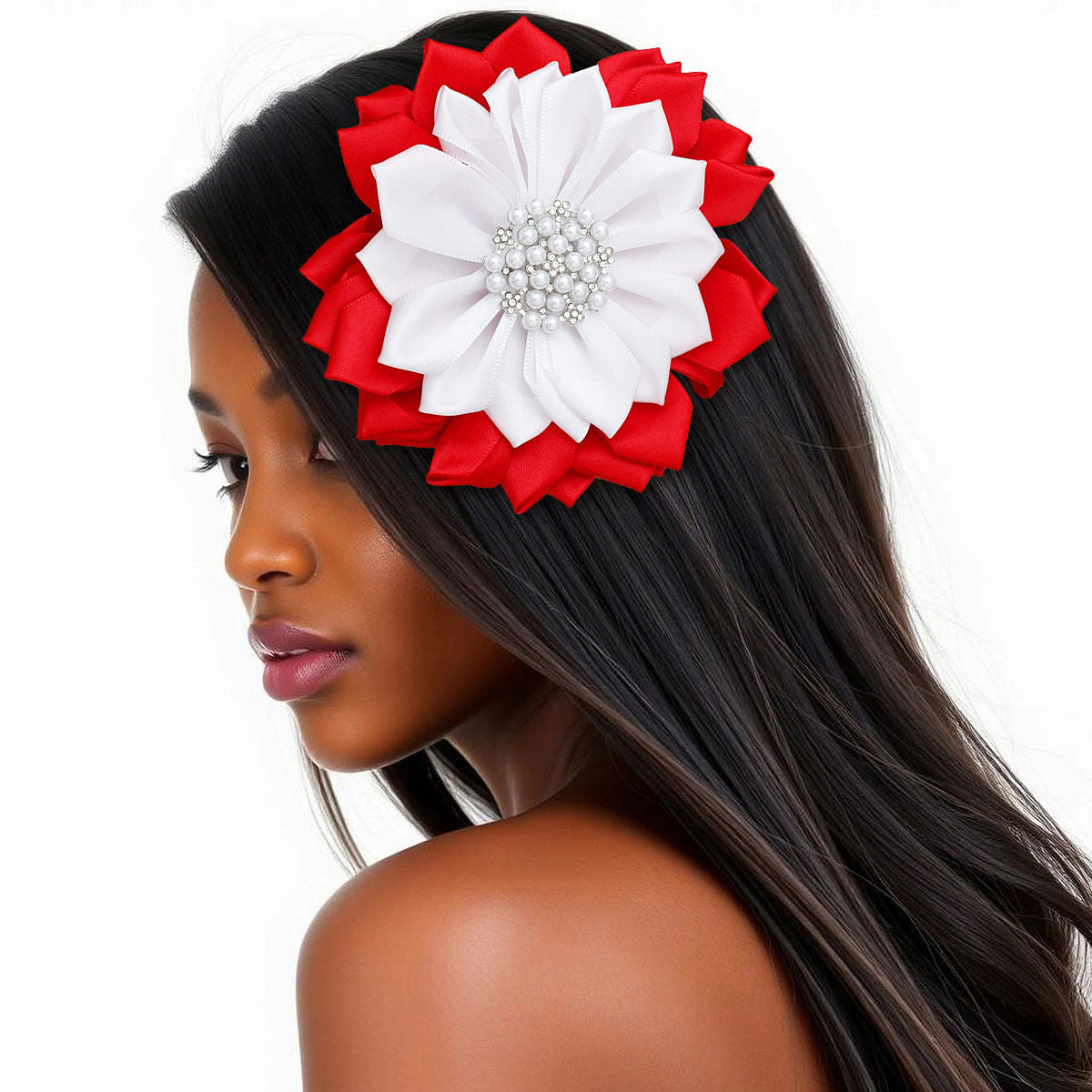 Red White Flower Pearl Brooch Women