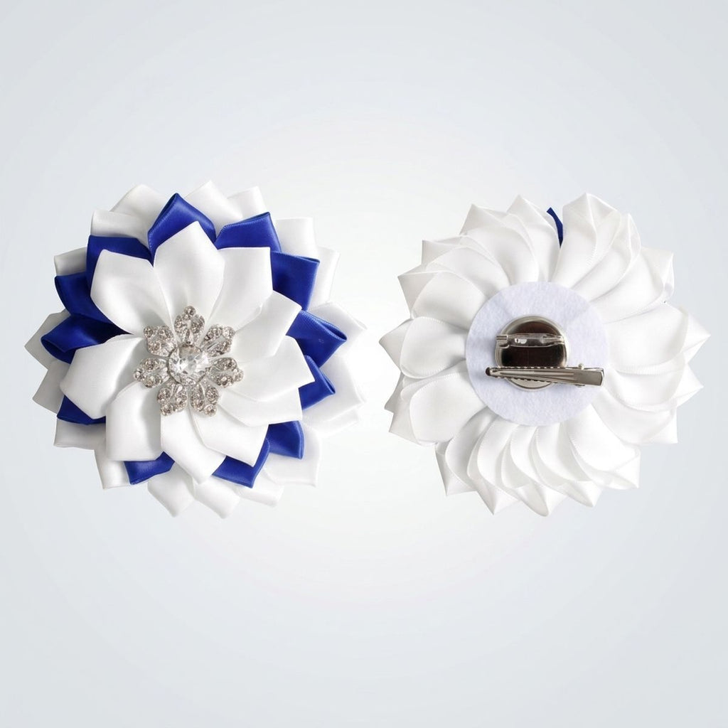 ZPB Blue White Floral Bling Brooch and Hair Clip