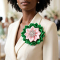 AKA Pink Green Floral Bling Brooch and Hair Clip