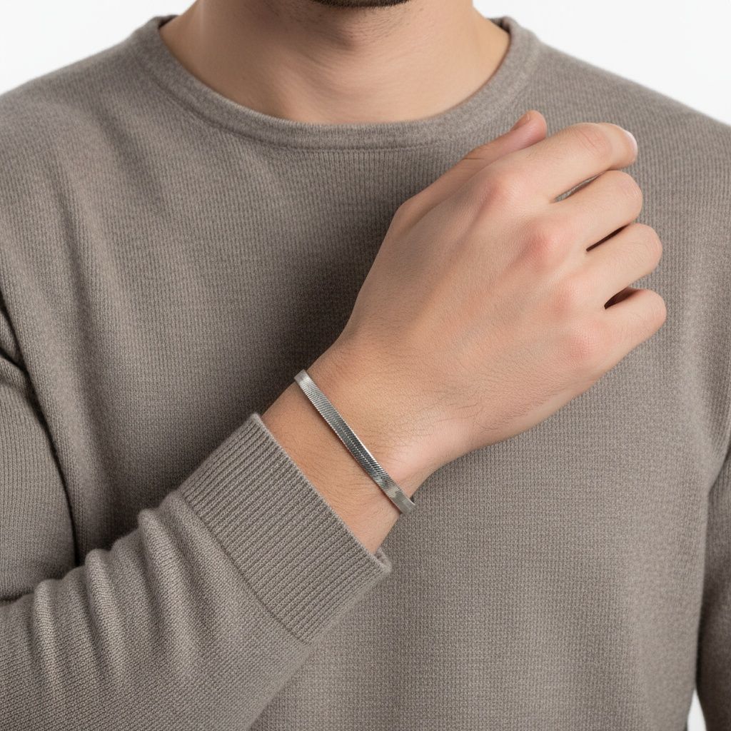 Mens 5.5mm Stainless Steel Herringbone Chain Bracelet