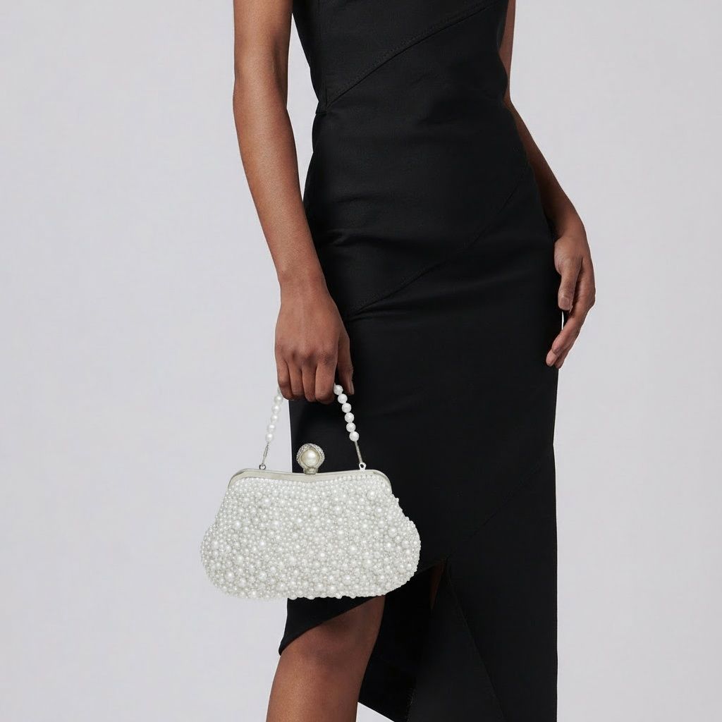 White Pearl Hand Sewn Bridal Clutch Evening Bag