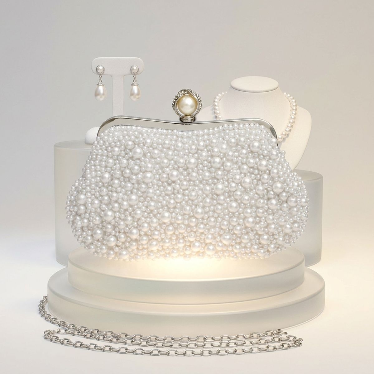 White Pearl Hand Sewn Bridal Clutch Evening Bag