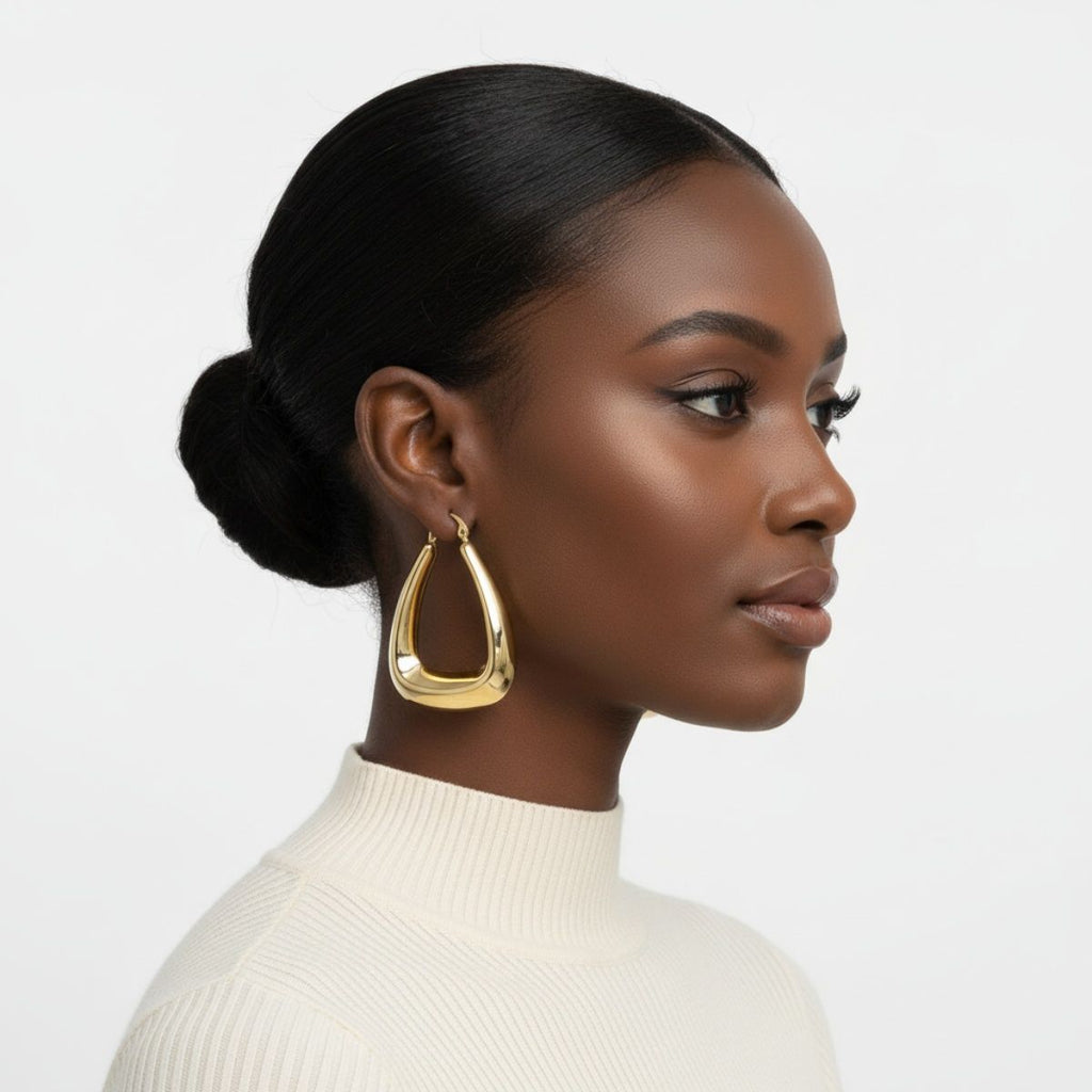 Hoop 18K Gold Steel Trapezoid Thick Earrings
