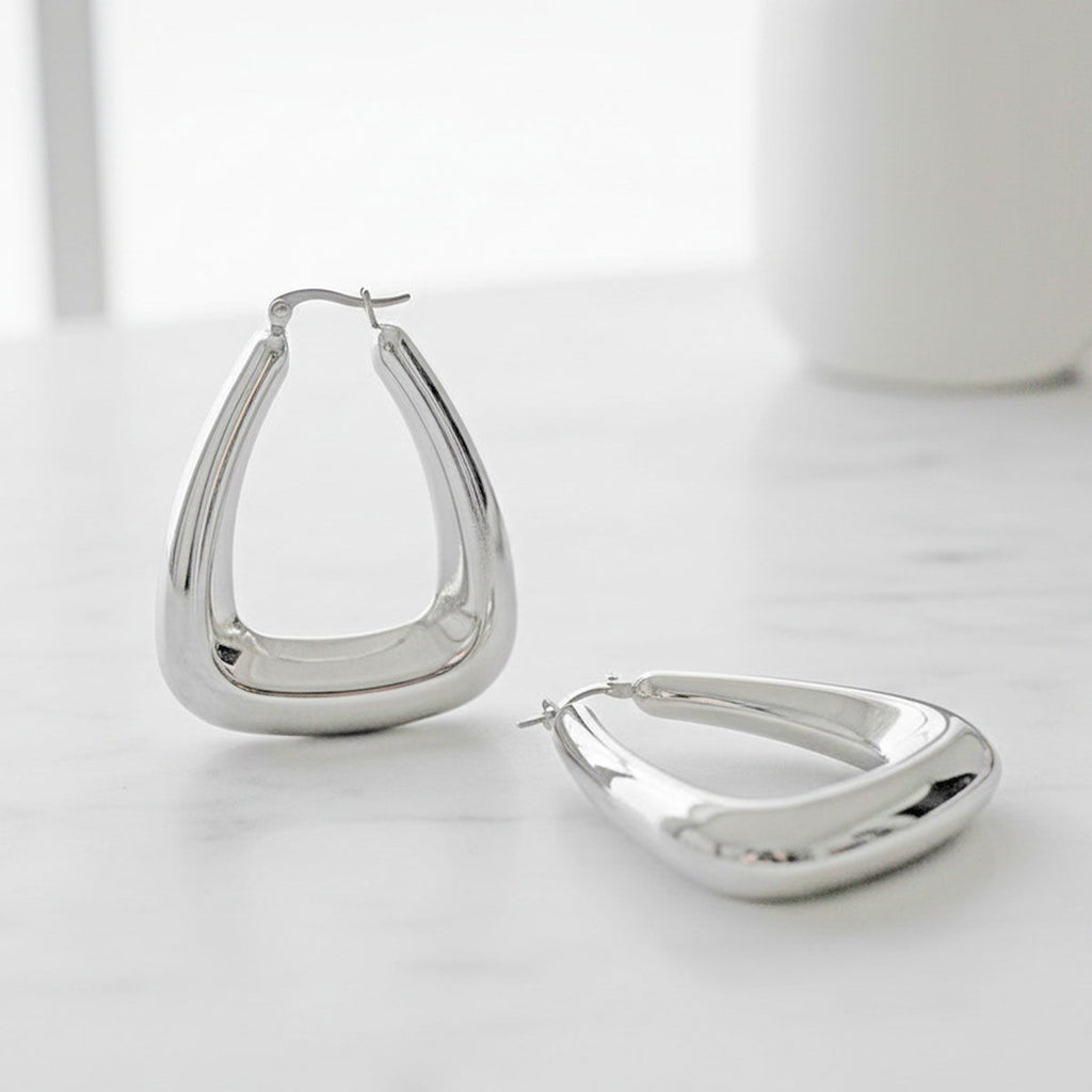 Stainless  Steel Trapezoid Thick Hollow Hoop Earrings