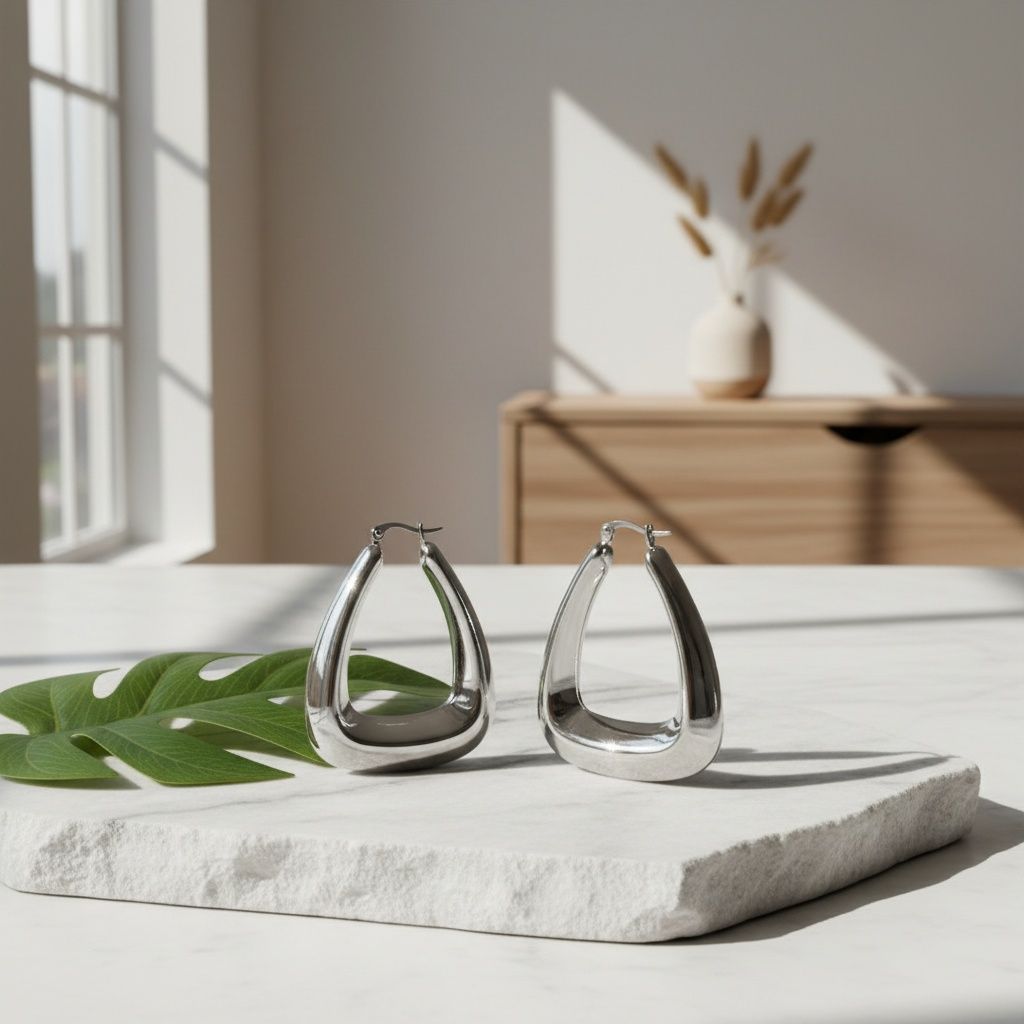 Stainless  Steel Trapezoid Thick Hollow Hoop Earrings