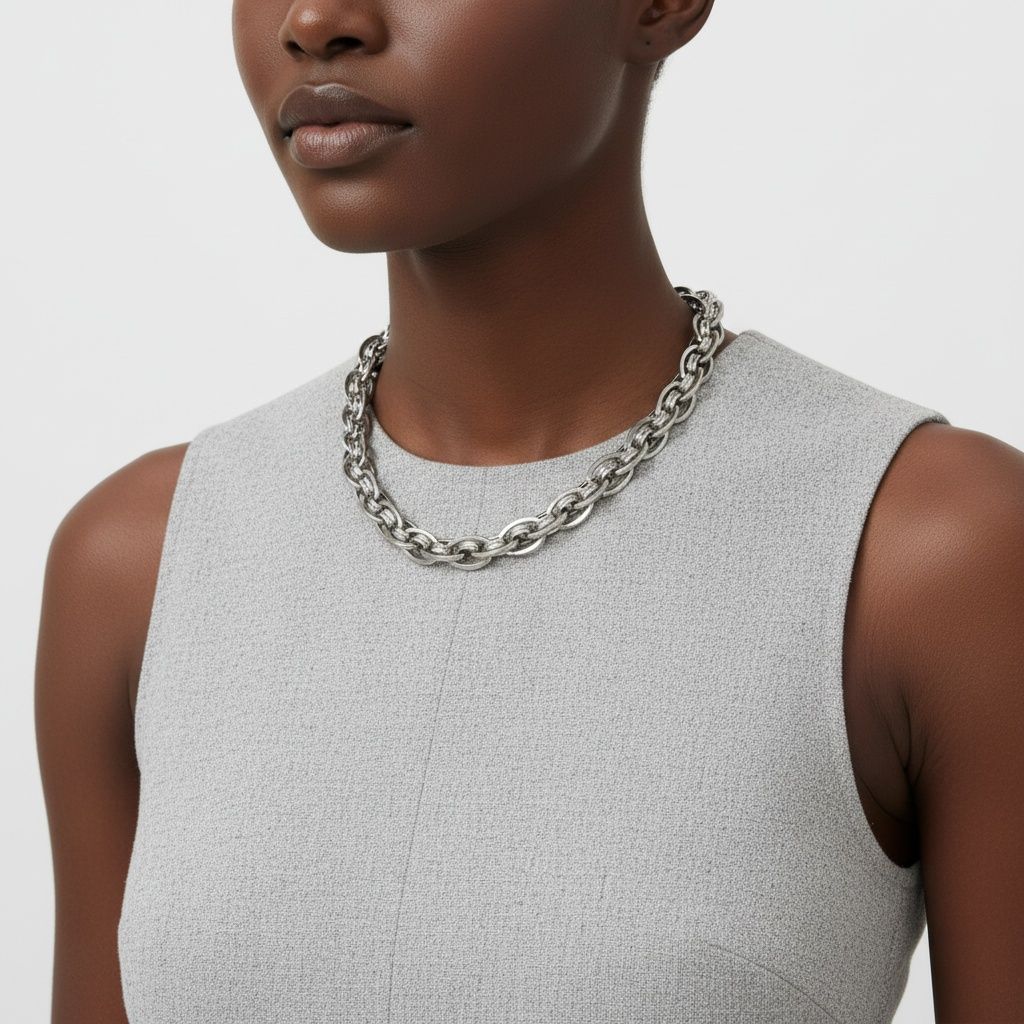 8mm Silver Stainless Steel Handmade Chain Necklace