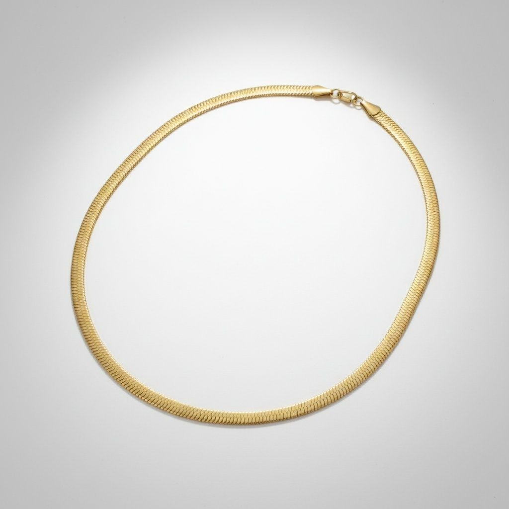 Mens 20in 6.5mm Gold 18K Steel Herringbone Chain