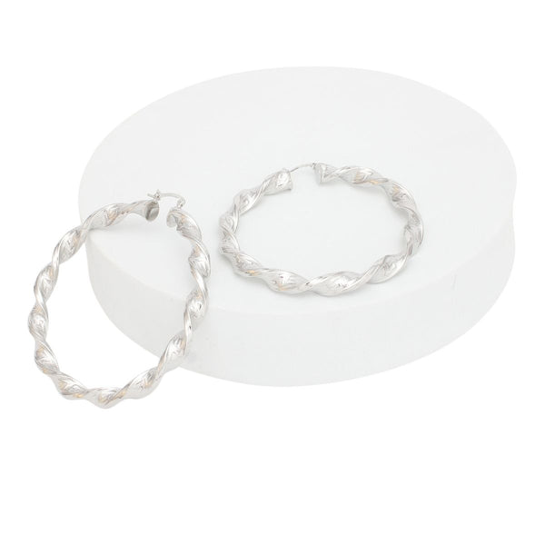 Hoop Silver Twisted Greek Key Earrings for Women