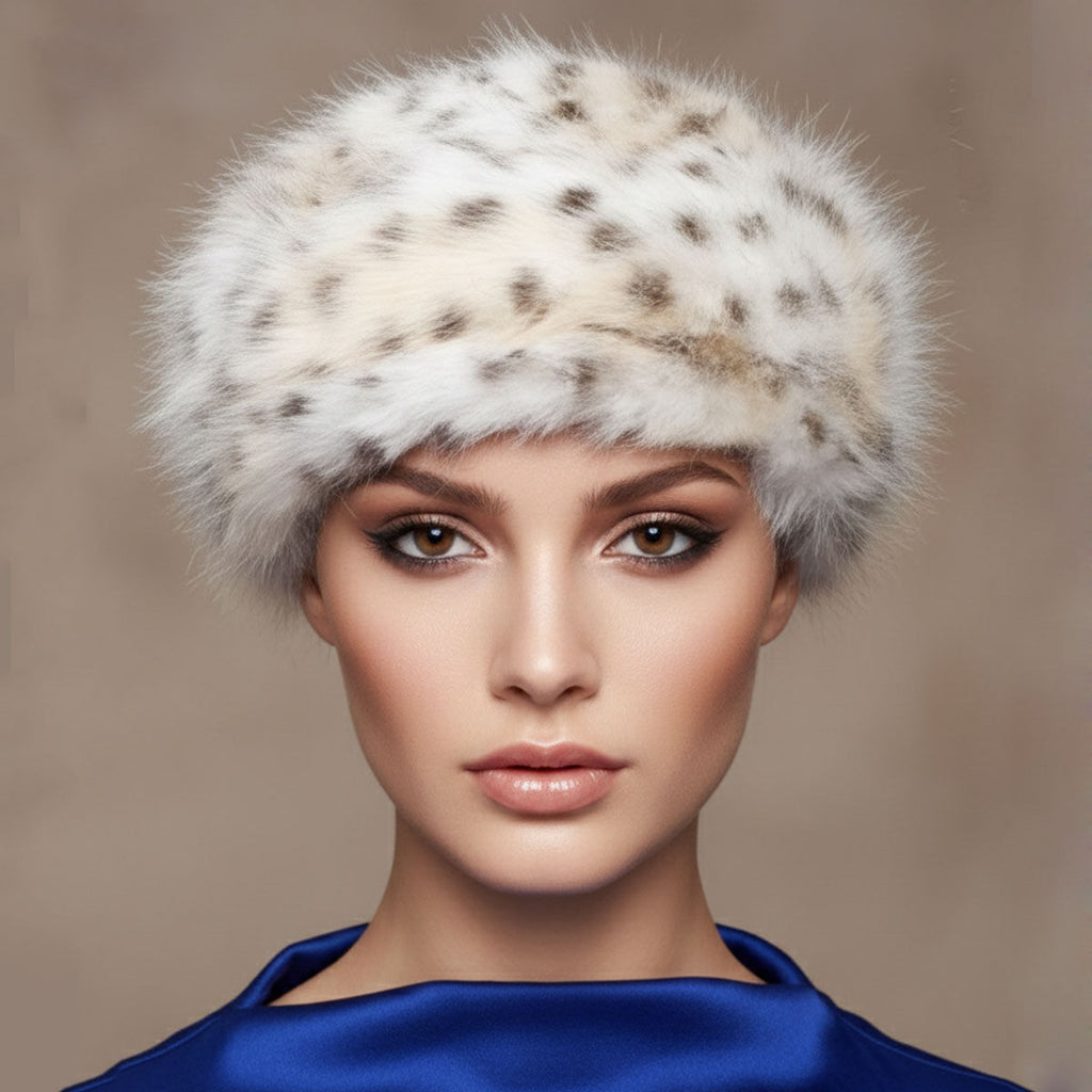 Beret Luxe Leopard Faux Fur Winter Cap Women