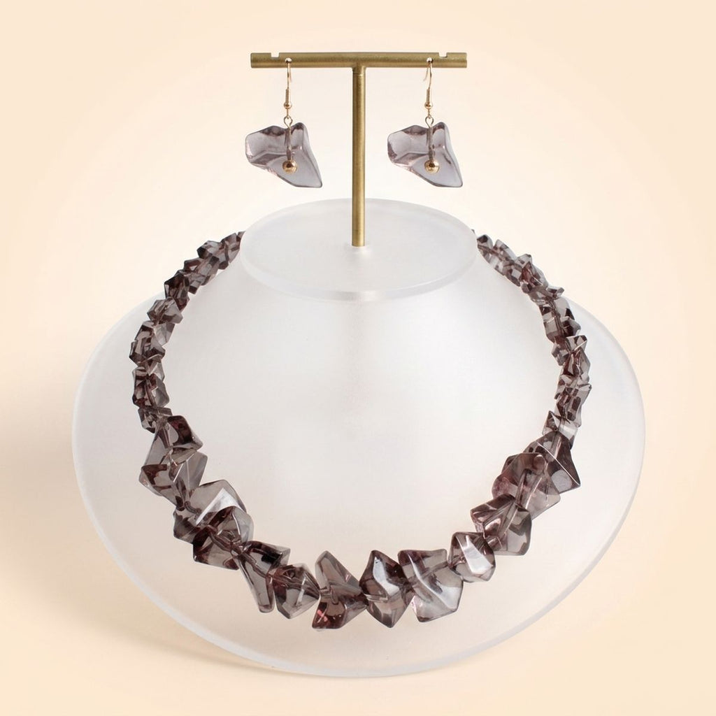 Translucent Black Bead Rock Candy Necklace Set