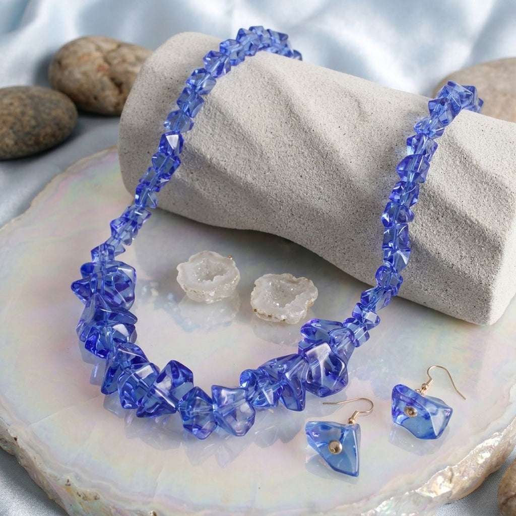Translucent Blue Bead Rock Candy Necklace Set