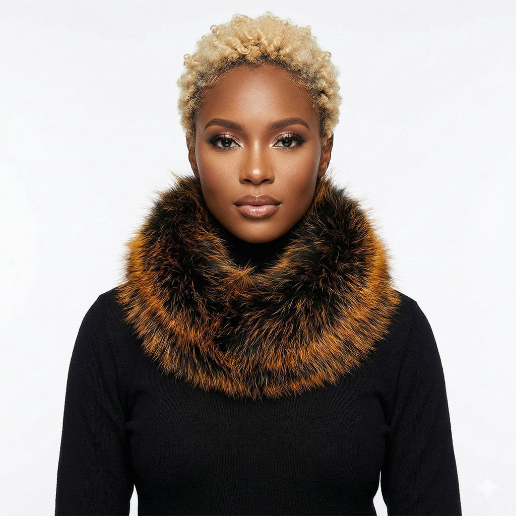 Scarf Luxe Faux Fur Orange Collar Winter Stole