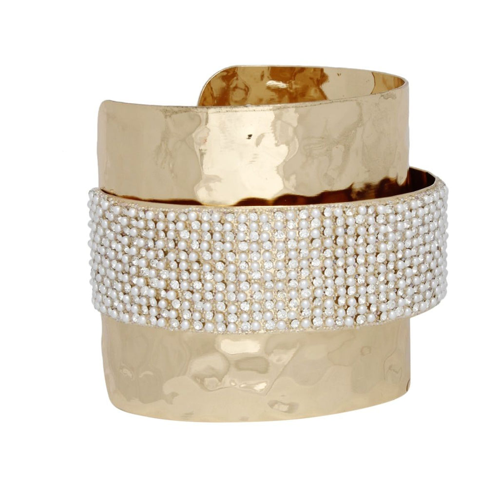 Cuff Wide Gold Opulent Cream Pearl Band Bracelet