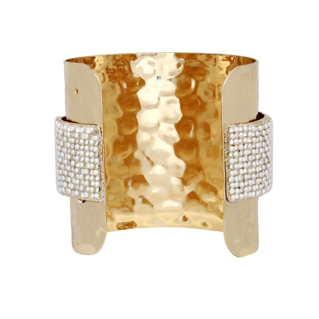 Cuff Wide Gold Opulent Cream Pearl Band Bracelet