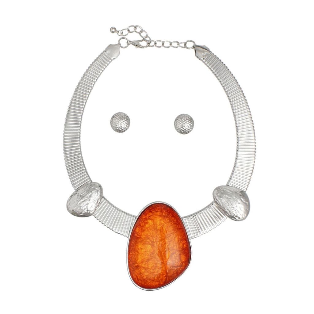 Collar Silver Omega Orange Resin Tribal Necklace