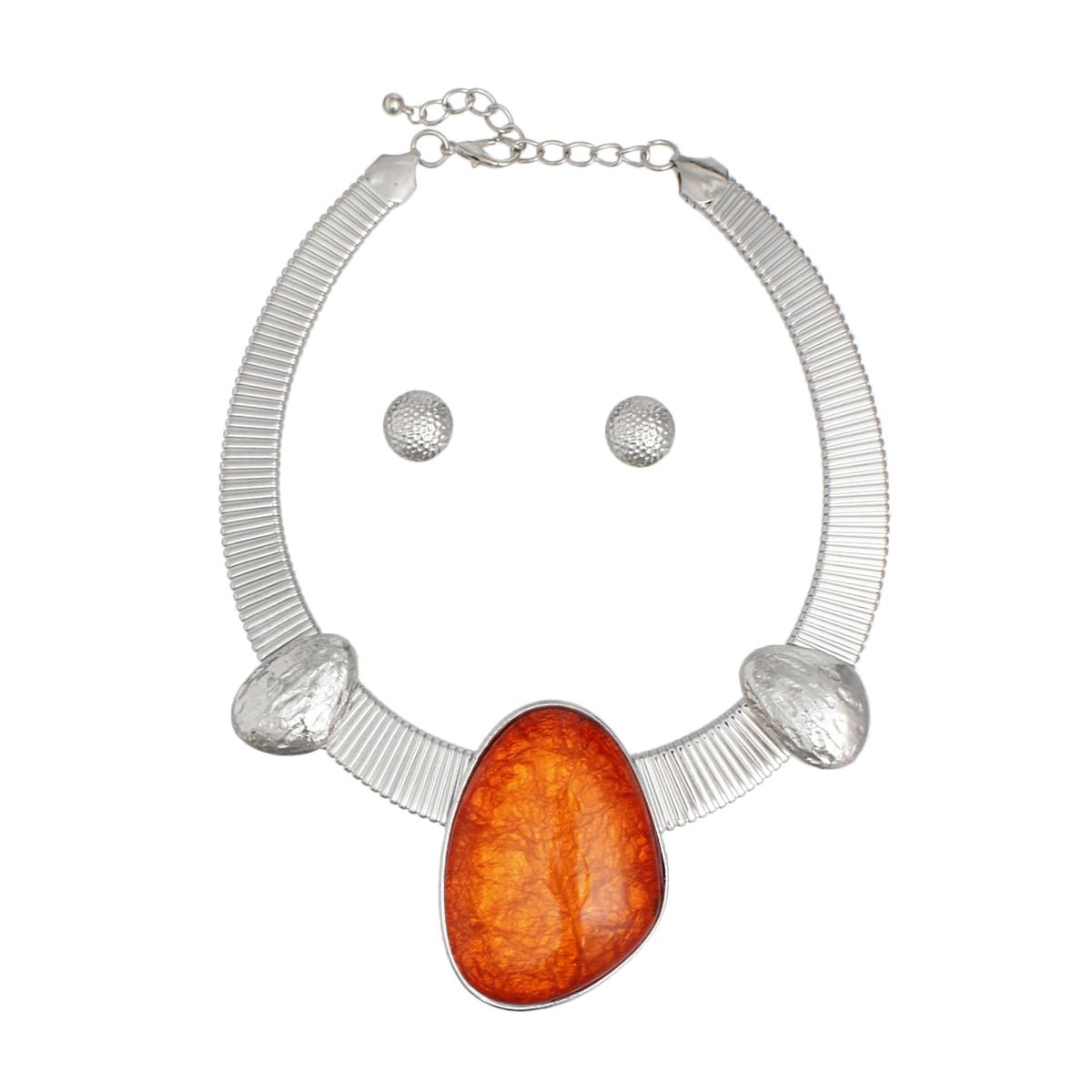 Collar Silver Omega Orange Resin Tribal Necklace