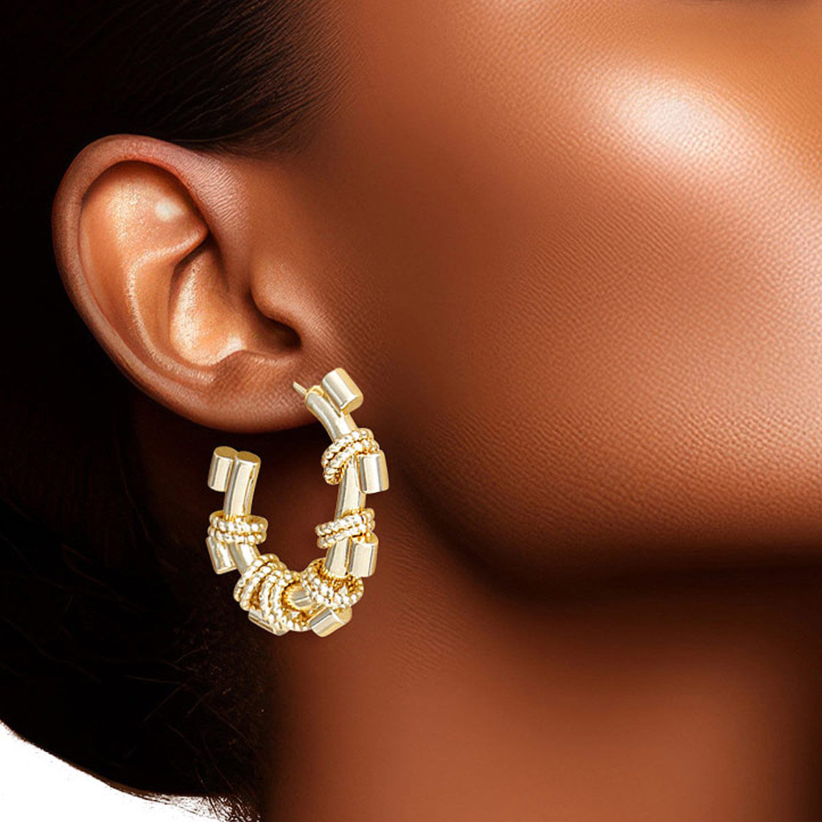 14K Gold-Dipped Stacked Ring Hoop Earrings