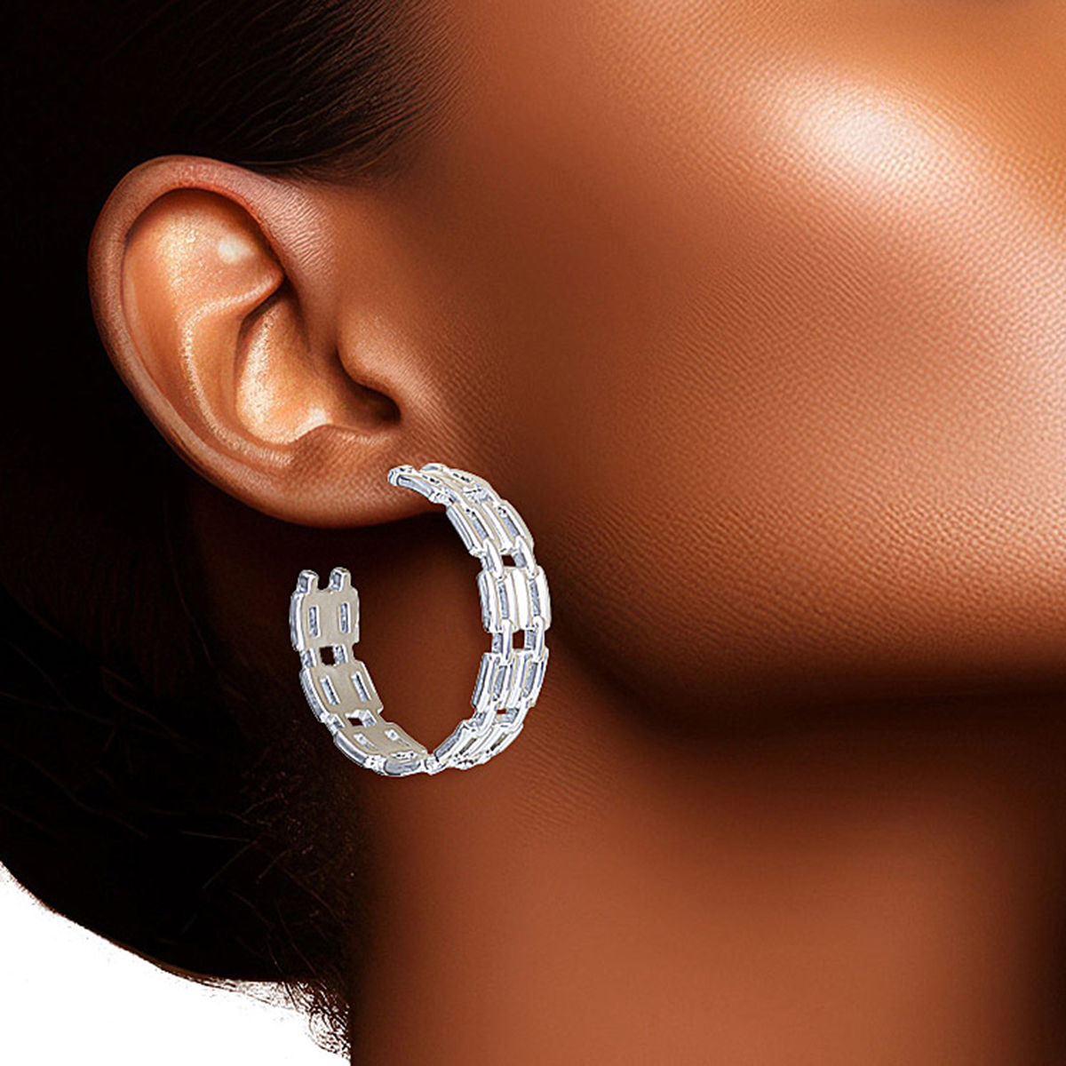 14K White Gold-Dipped Chain Link Hoop Earrings