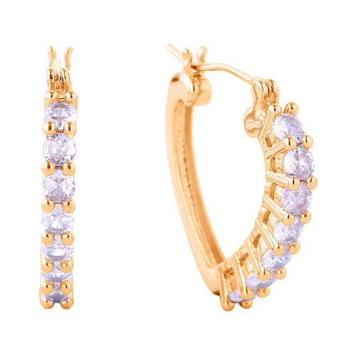14K Gold-Dipped CZ Heart Hoop Earrings