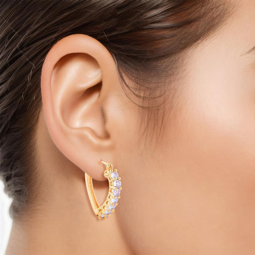 14K Gold-Dipped CZ Heart Hoop Earrings