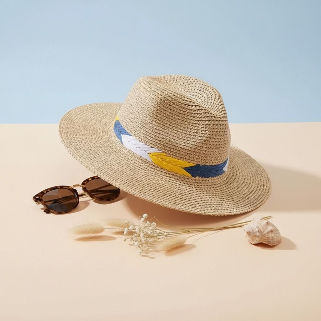 Ivory Chevron Band Fedora Panama Hat