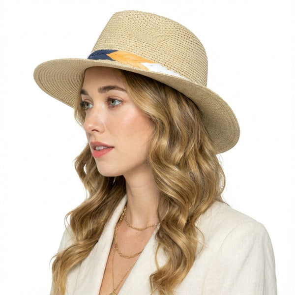 Ivory Chevron Band Fedora Panama Hat