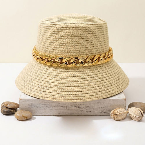 Gold Chain Beige Bucket Hat