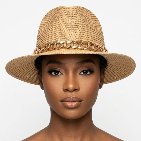 Camel Chain Band Fedora Panama Hat