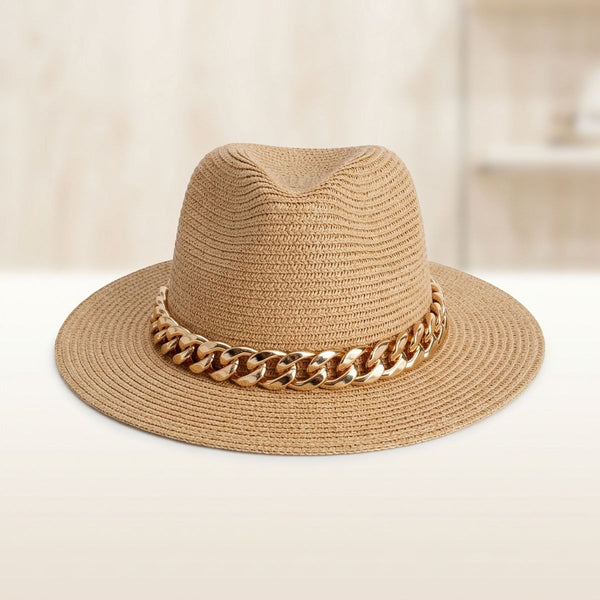 Camel Chain Band Fedora Panama Hat