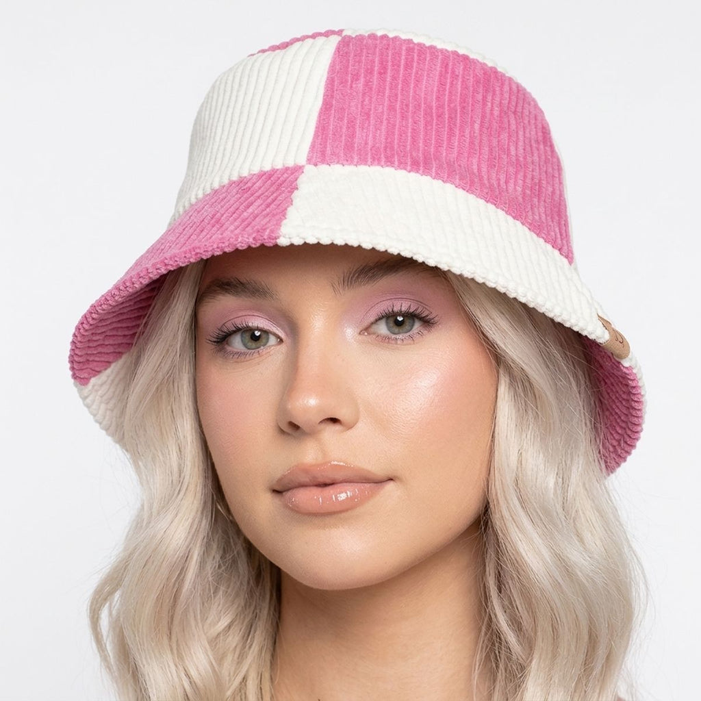 Bucket Hat Corduroy Pink and Cream Hat for Women