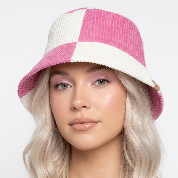Bucket Hat Corduroy Pink and Cream Hat for Women