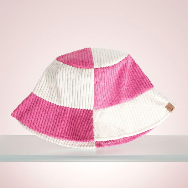 Bucket Hat Corduroy Pink and Cream Hat for Women