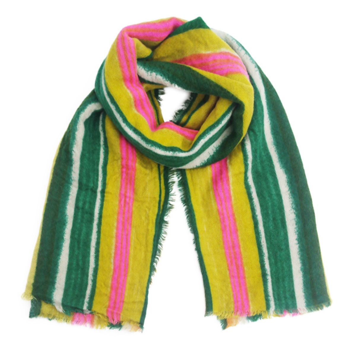 Yellow Striped Knit Scarf Women