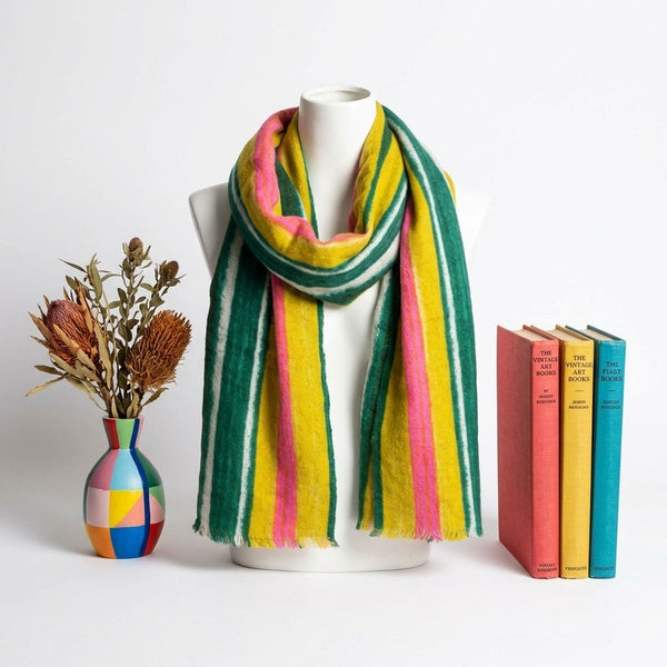 Yellow Striped Knit Scarf Women